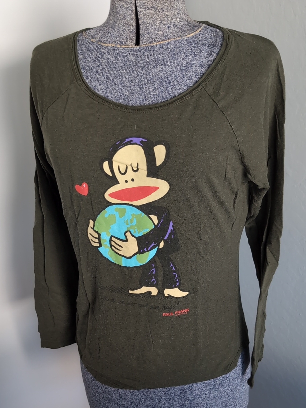Paul Frank Olive Green Julius Hugging Globe Graphic Top